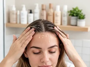 Kobieta z długimi cieniowanymi włosami i miękką grzywką w nowoczesnym salonie fryzjerskim, naturalny look.